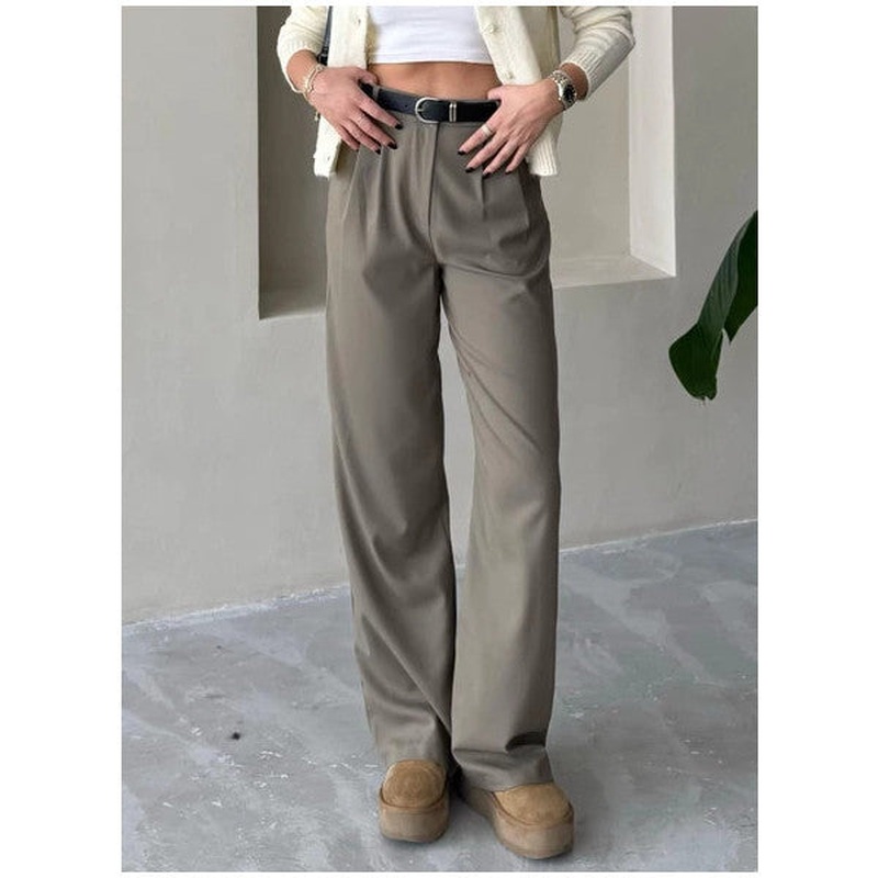 Khaki Idole Belted Palazzo Trousers
