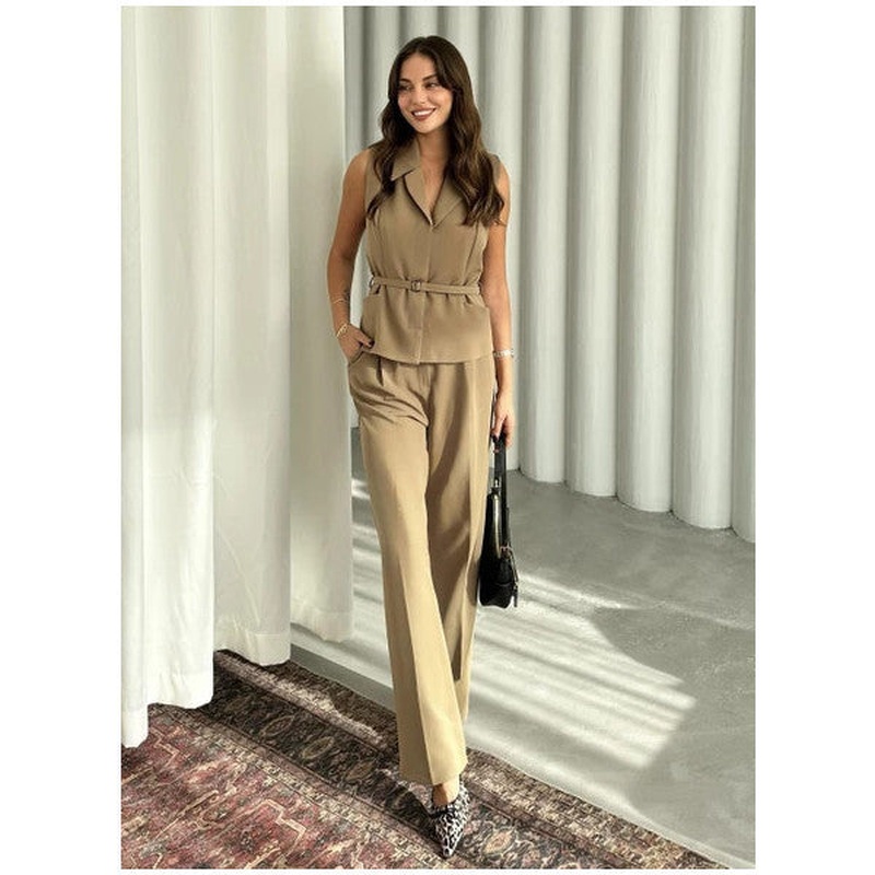 Khaki Lucifer Belted Vest Trouser Set
