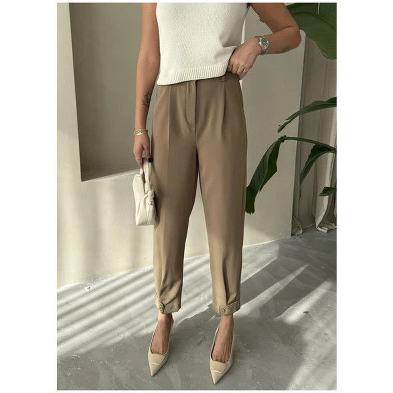 Khaki Ruby Leg Buttoned Trousers