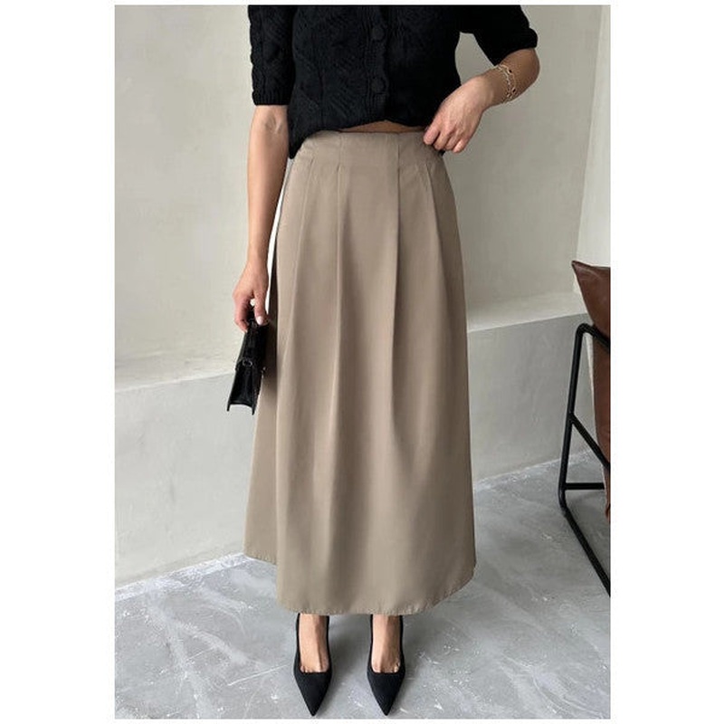 Khaki Yoda Pleated Long Skirt
