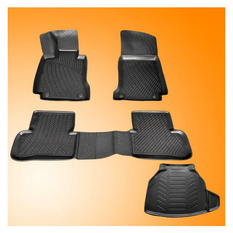 Mercedes C200 W205 3D Mat + Plastic Set 3D Trunk Floor Black Set 2014-2020