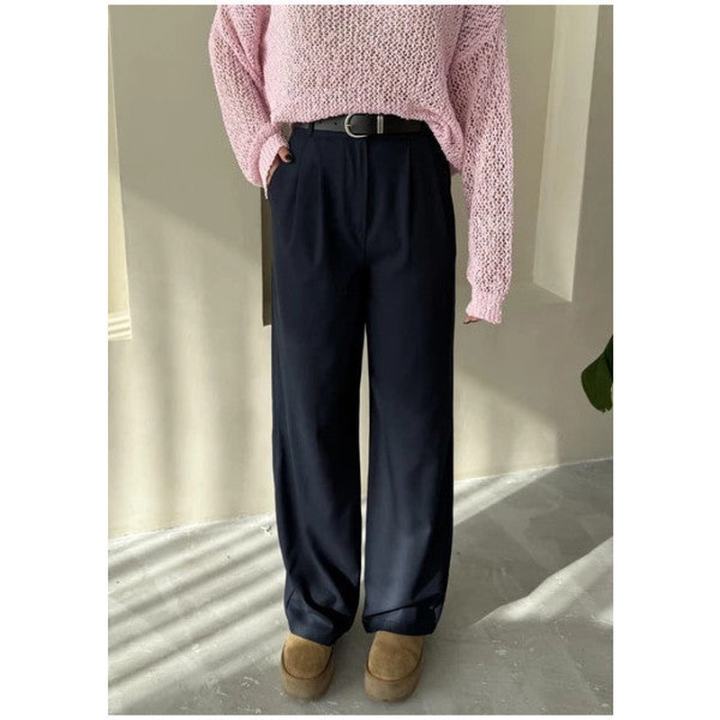 Navy Blue Idole Belted Palazzo Trousers