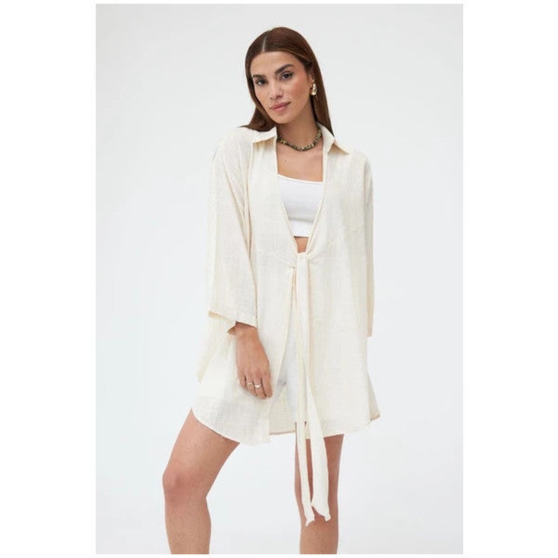 Stone Color Flame Linen Kimono Shirt