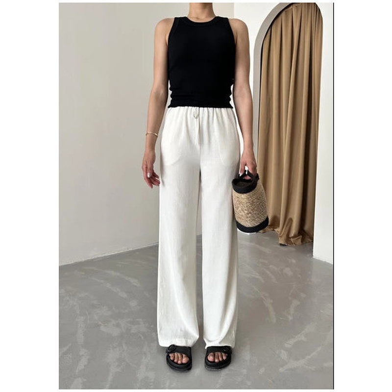 Stone Waist Elastic Cotton Linen Trousers