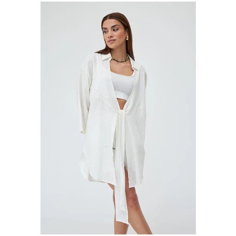 White Flam Linen Kimono Shirt