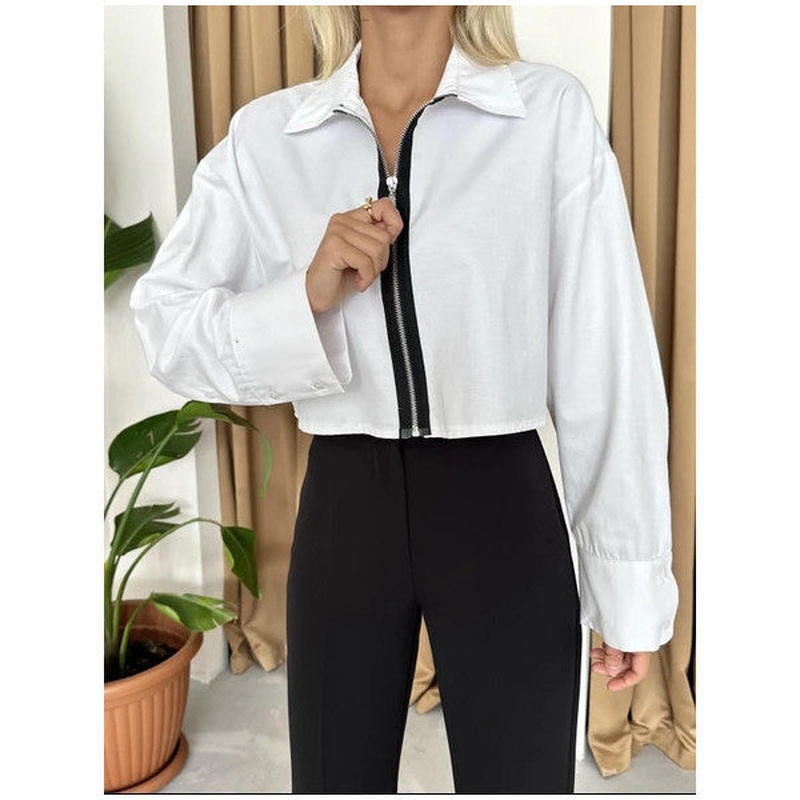 White Front Black Zipper Stripe Shirt