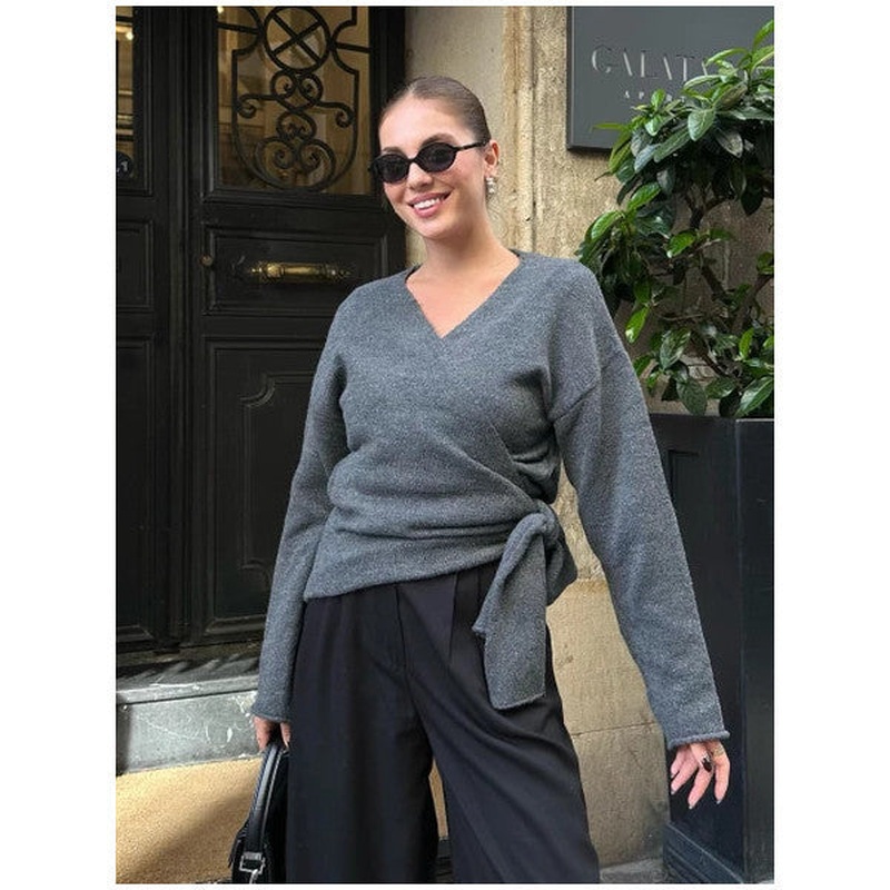 Anthracite Daisy Side Tie Sweater