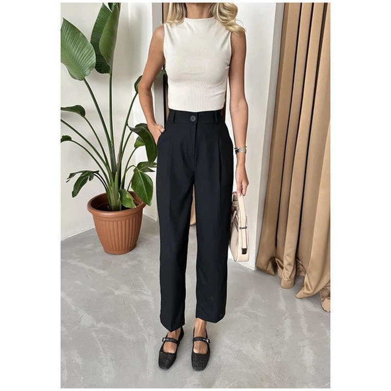Black Polyviscose Fabric Trousers