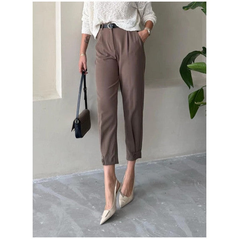 Brown Ruby Leg Buttoned Trousers