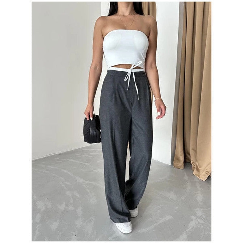 Anthracite Waistband Detailed Side Zipper Trousers