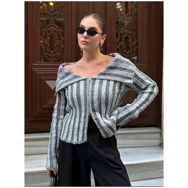 Anthracite Wide Collar Zippered Cardigan