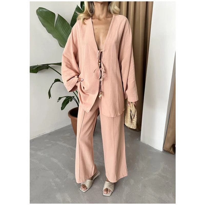 Powder Beaded Kimono Linen Set