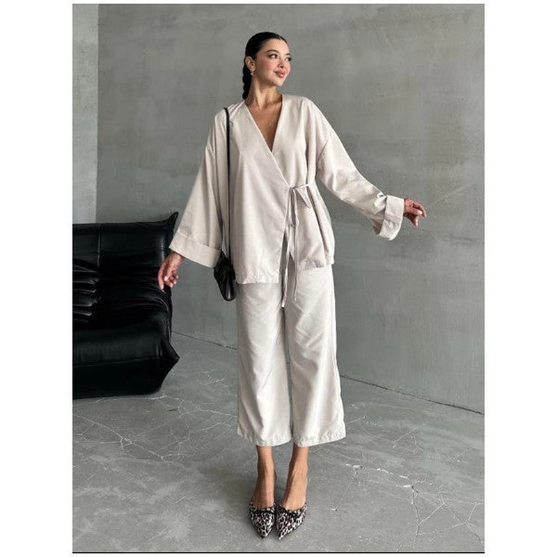 Stone Lisa Side Tie Trouser Suit