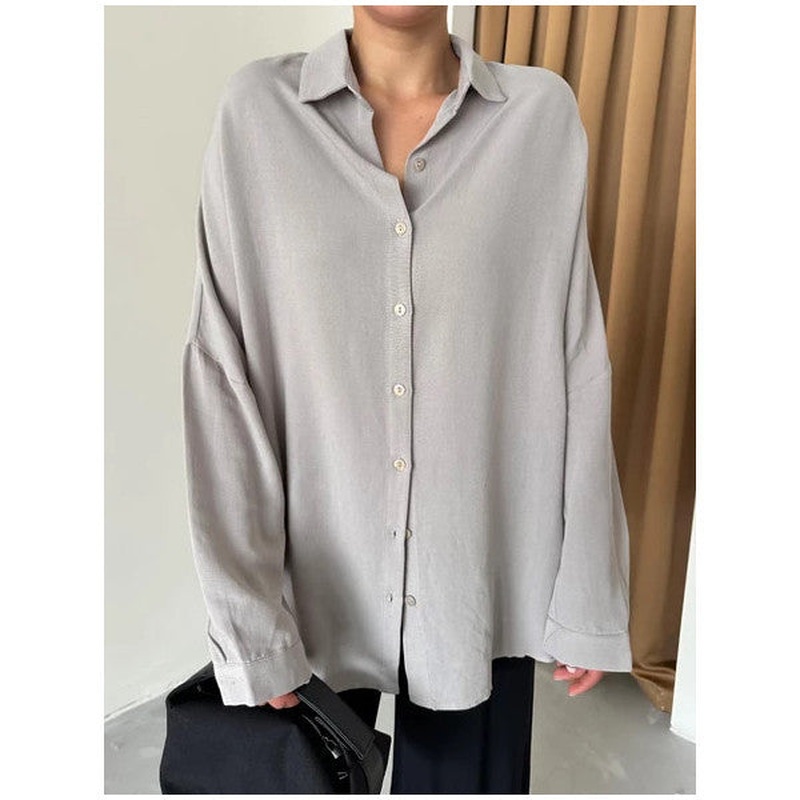 Grey Oversize Off Shoulder Linen Shirt