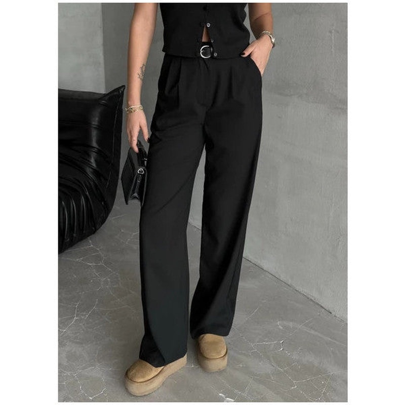 Black Idole Belted Palazzo Trousers