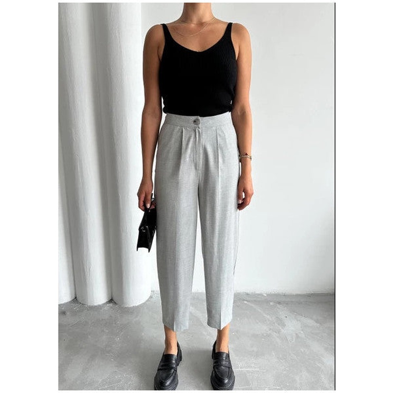 Grey Baggy Fabric Trousers