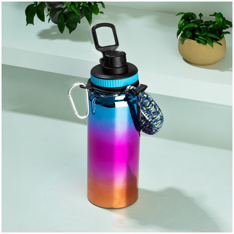 Cooker 1395-2 Stainless Steel Leakproof Double Layered Tea Coffee Thermos With Carrying Strap Blue 700 Ml