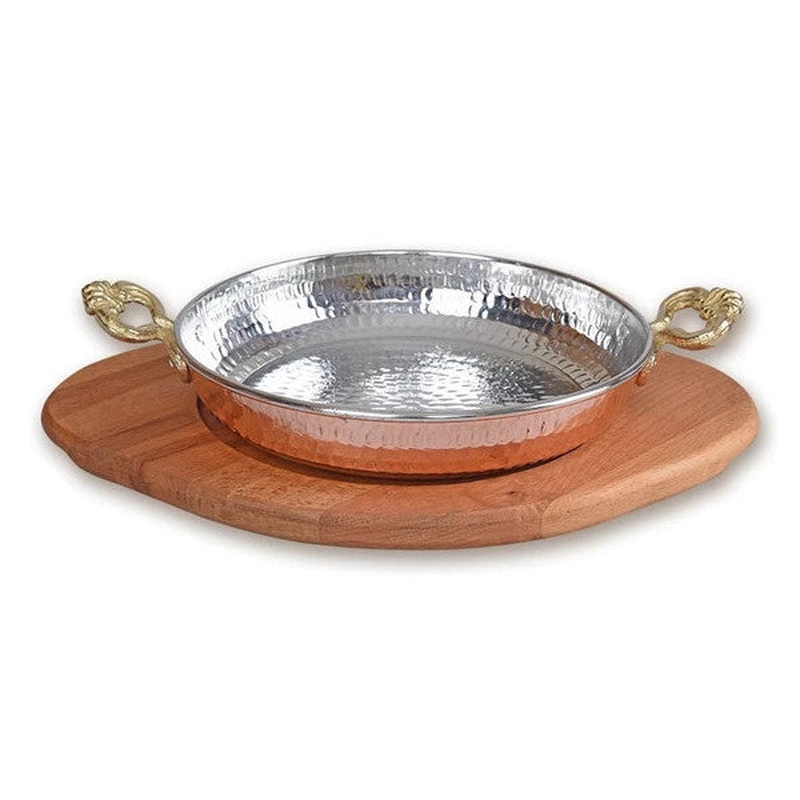Copper Pan And Wooden Base 22 Cm