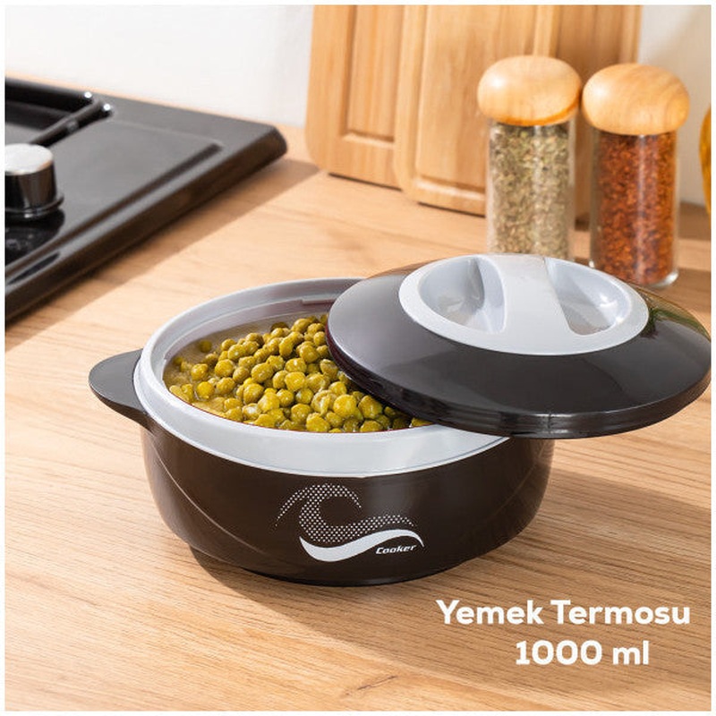 Porsima 3149 1000 Ml Food Thermos - Leakproof Lockable Lid Stainless Steel Lunch Box - Black