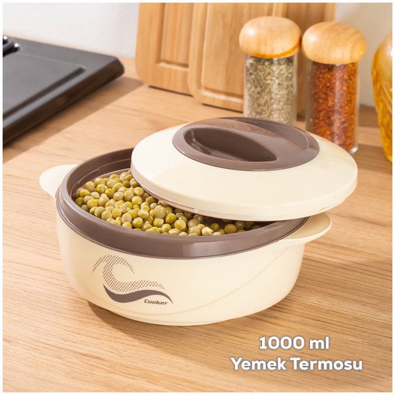 Porsima 3149 1000 Ml Food Thermos - Leakproof Lockable Lid Stainless Steel Lunch Box - Cream