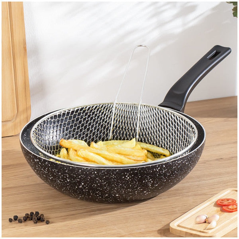 Porsima Non-Stick Granite Fryer Basket Chips Frying Wok Pan 2 Pieces 28 Cm