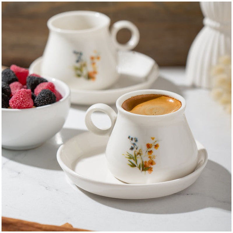 Porsima Te-218 Pablo Cup Set-Patterned Porcelain Cup Set-Turkish Coffee 6 Persons 90 Cc