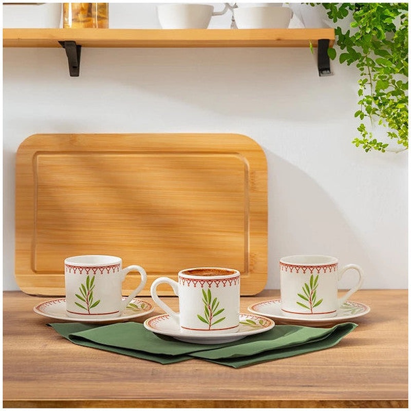 Te-208 Flores Porcelain Cup Set-Patterned Turkish Coffee Cup Set-For 6 Persons 90 Cc