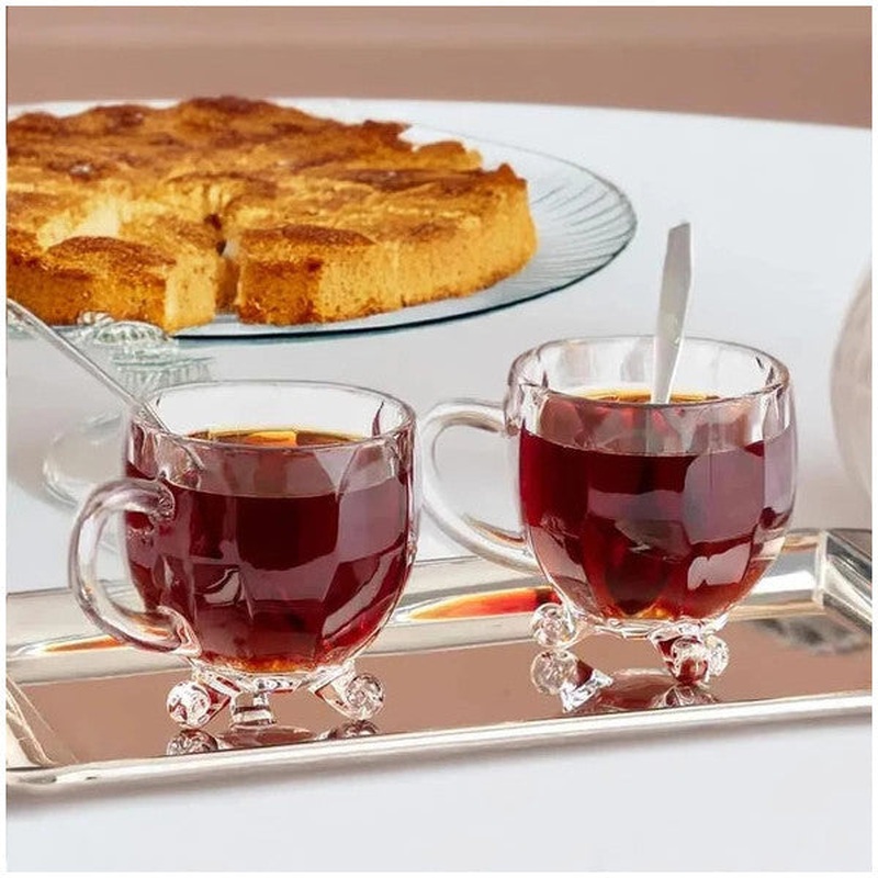 Porsima 15719 Footed Handled 4-Piece Glass Cup - Handled Tea Coffee Glass - 200 Cc