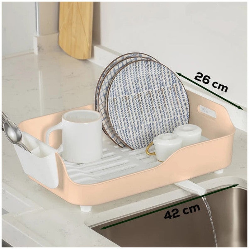 Akl-060 Beige Luxury Plate Dish Rack-Dish Basket With Directional Water Drain Channel-With Spoon Holder
