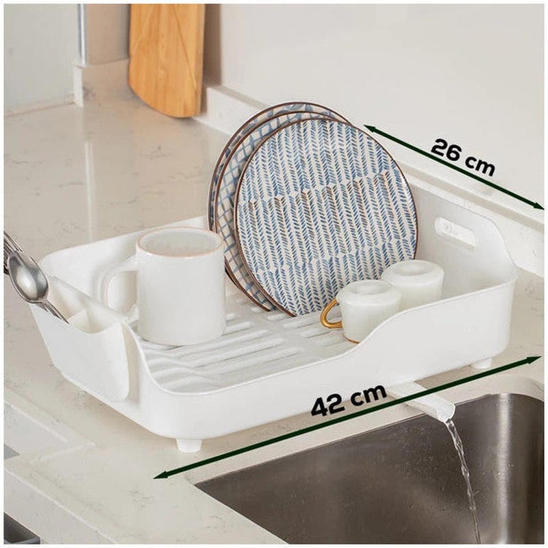 Akl-060 White Luxury Plate Dish Rack-Dish Basket With Directional Water Drain Channel-With Spoon Holder