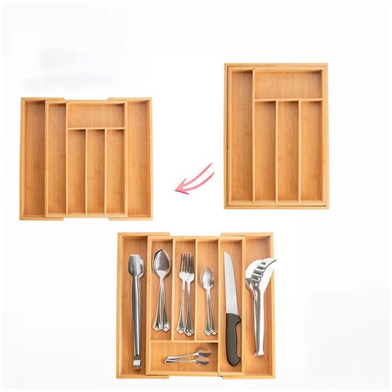Porsima 07168 Bamboo Spoon Holder Adjustable Kitchen Drawer Organizer Wooden Drawer Spoon Holder Organizer