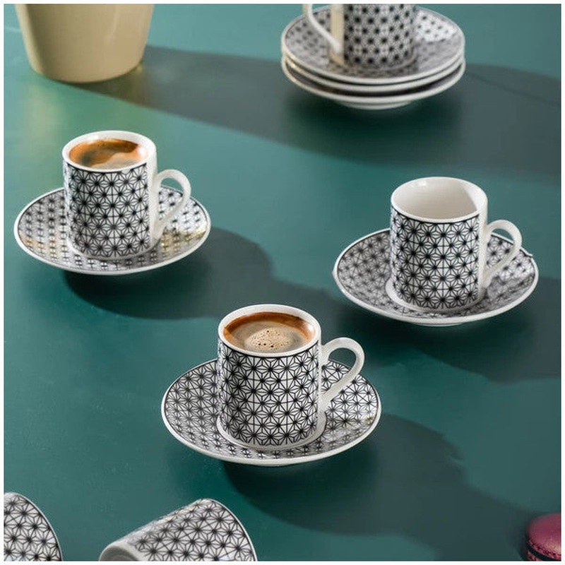 Porsima Perotti Yx02 Patterned Porcelain Cup Set - Turkish Coffee 6 Persons 90 Cc