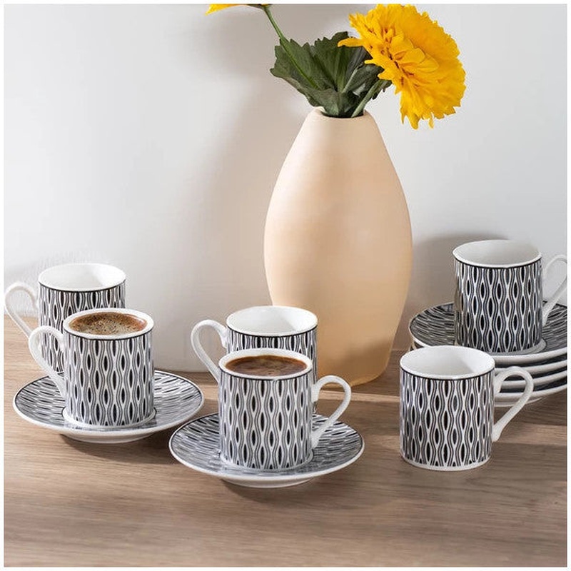 Porsima Perotti Yx03 Patterned Porcelain Cup Set - Turkish Coffee 6 Persons 90 Cc