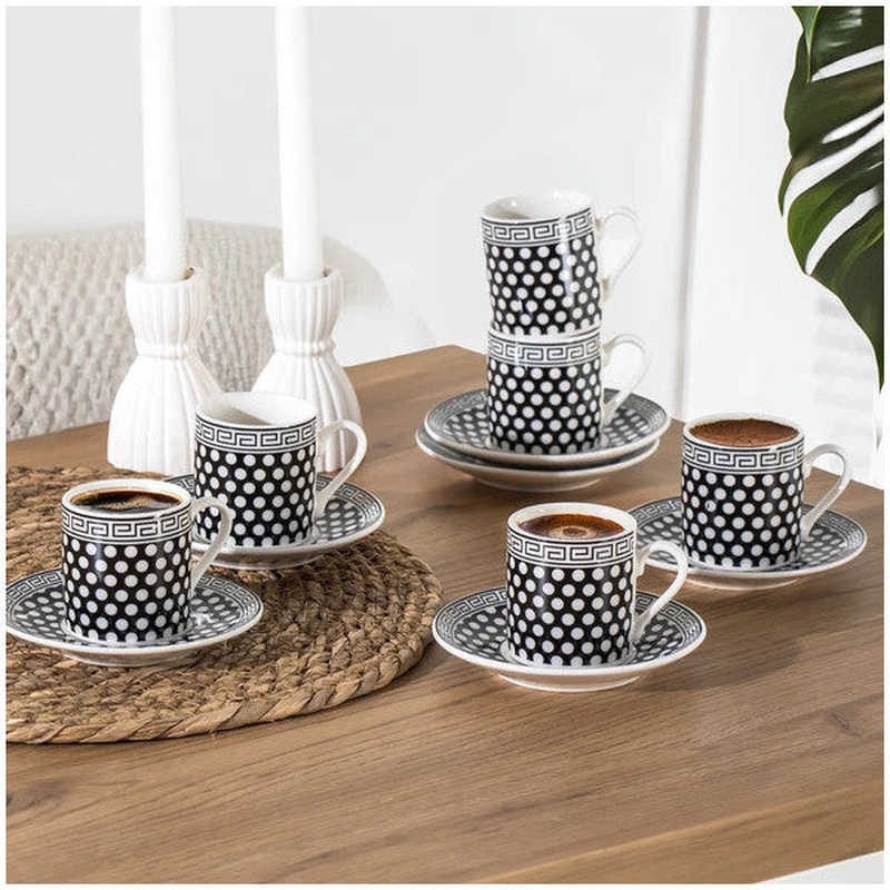 Porsima Perotti Yx04 Patterned Porcelain Cup Set - Turkish Coffee 6 Persons 90 Cc