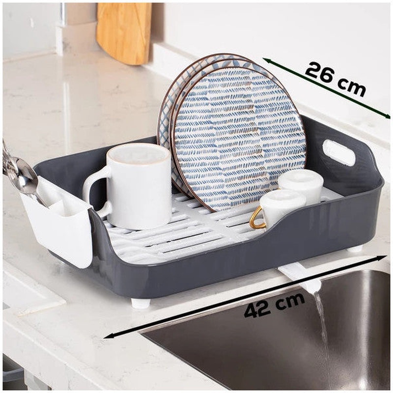 Porsima Akl-060 Gray Luxury Plate Dish Rack-Dish Basket With Directional Water Drain Channel-Spoon Holder