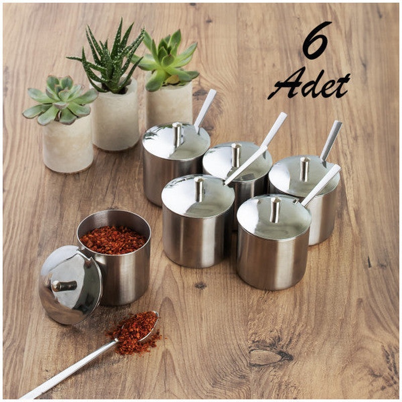 Porsima Elite 6 Piece Stainless Steel Tea Spoon Lid Metal Sugar Bowl Desktop Spice Set