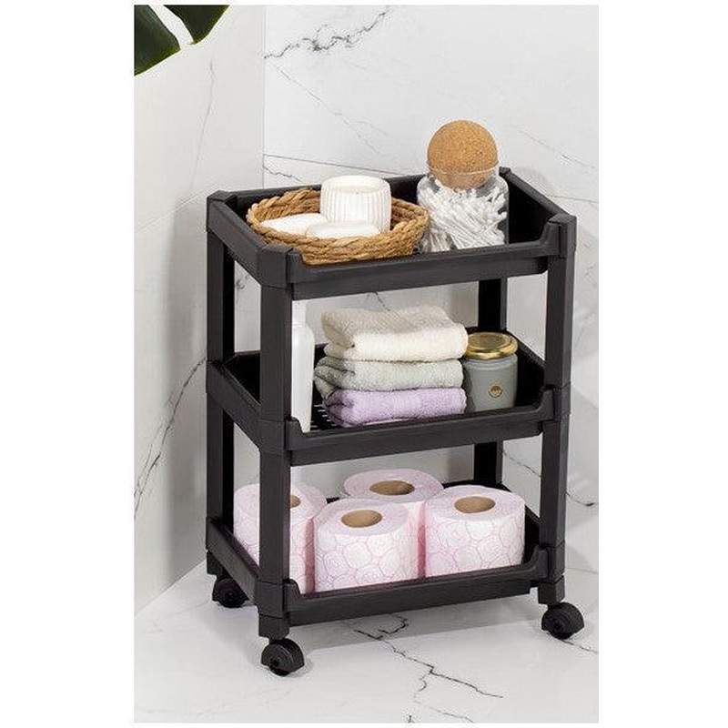 Porsima Rafty-73-Eco-1 4-Storey Organizer On Wheels - 35.5 X 22 X 48 Cm Movable Wide Shelf - Black