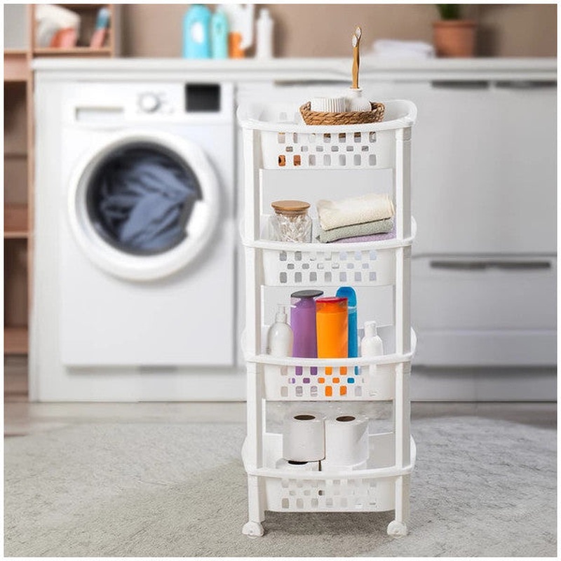 Porsma79-1 4-Tier Wheeled Organizer Shelf Multi-Purpose Kitchen Bathroom Organizer Shelving Unit White