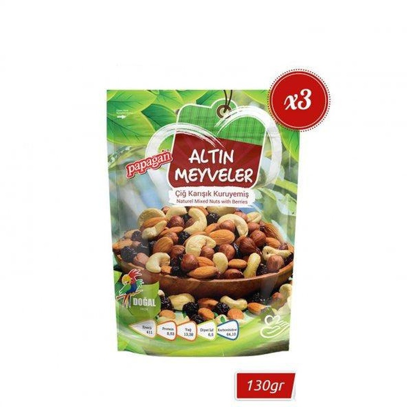 Papaan Nuts  Golden Fruits Raw Mixed 3 X 130 Grams