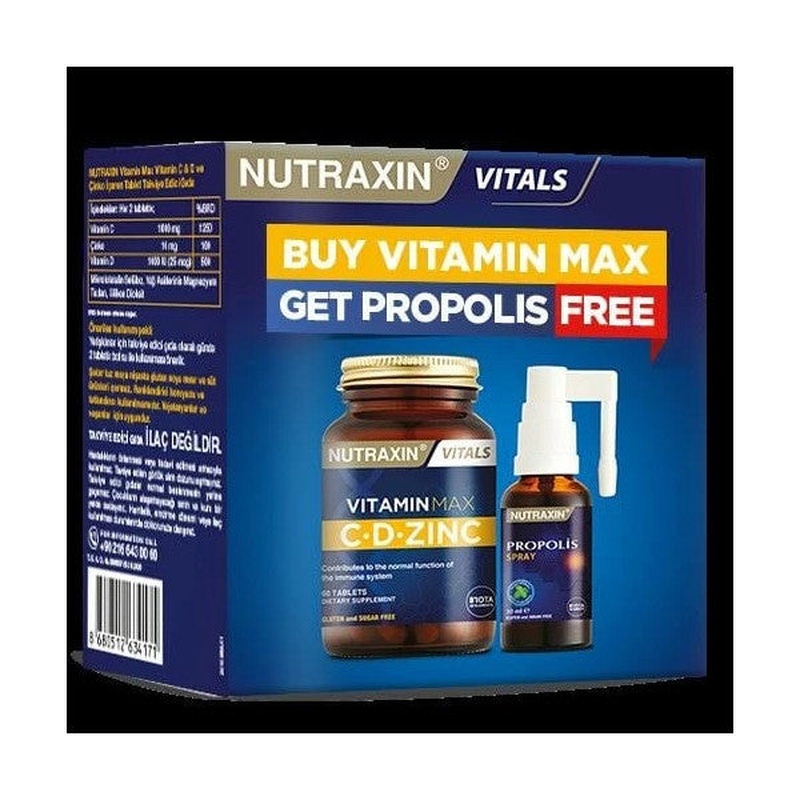 Nutraxin Vitamin Max C-D-Zinc 60 Tablet + Propolis Spray 30 Ml