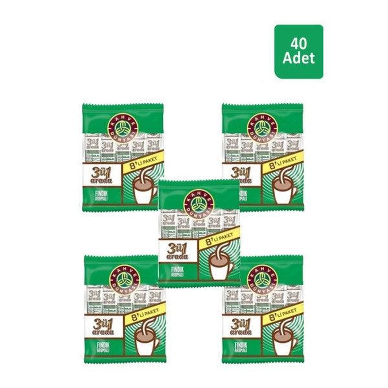Coffee World 3 n 1 Hazelnut Flavored Coffee 8 X 18 Gr X 5 Pieces