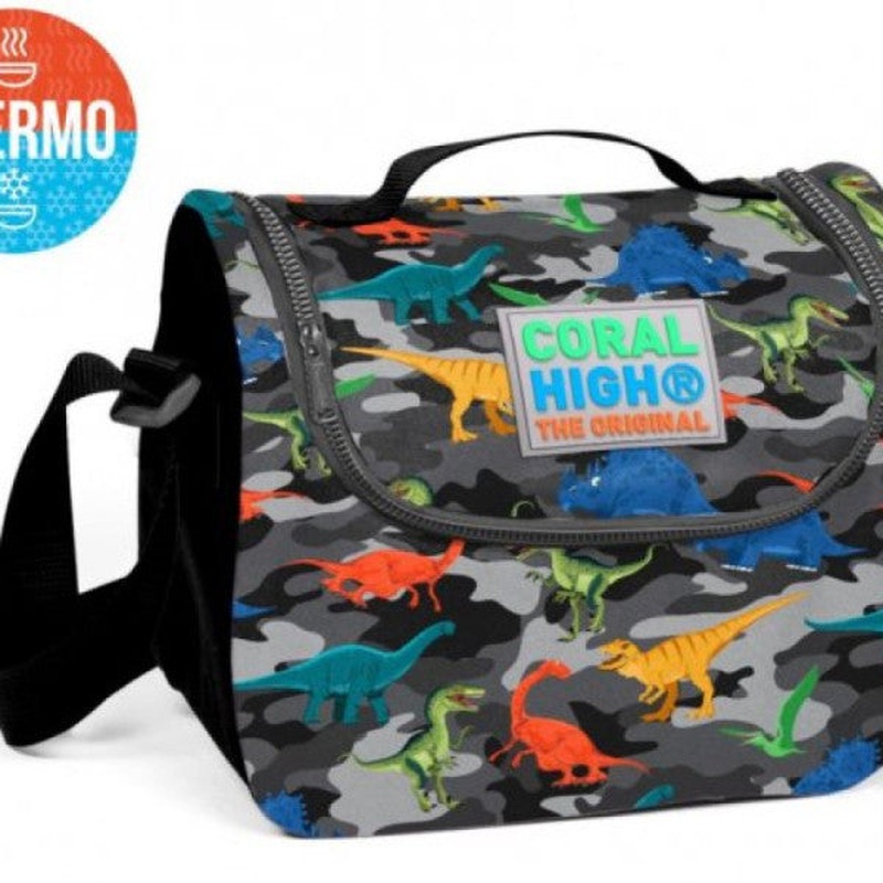 Coral High Camouflage Dinosaur Patterned Thermos Lunch Box - Boy