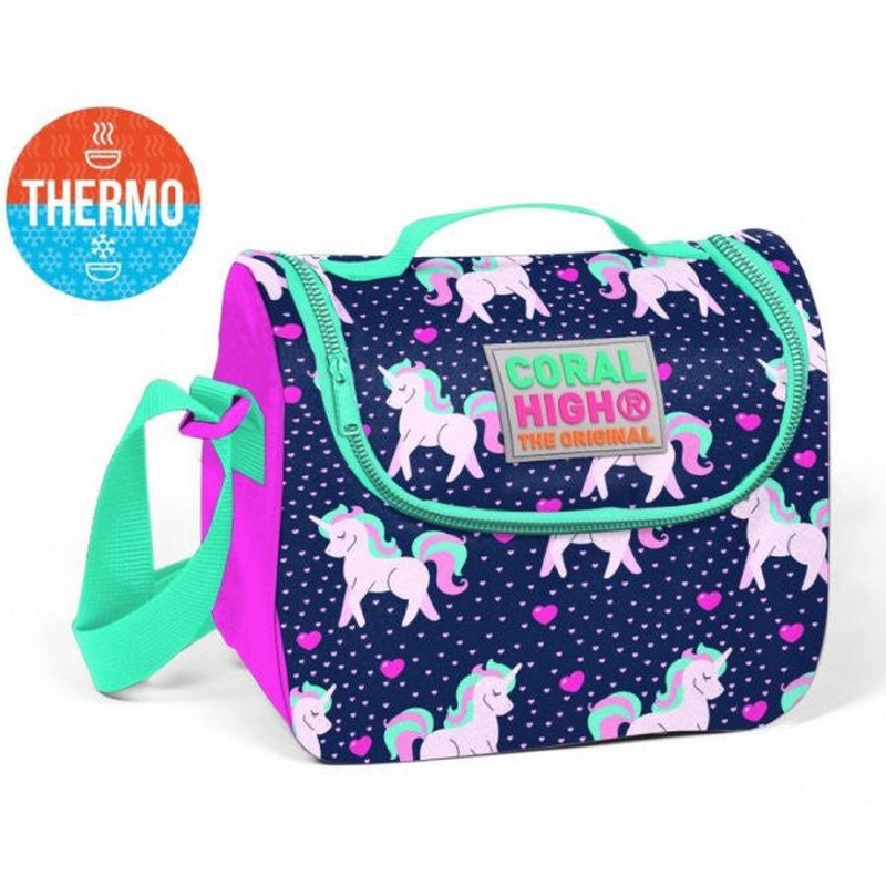 Coral High Navy Unicorn Patterned Thermos Lunch Box - Girls