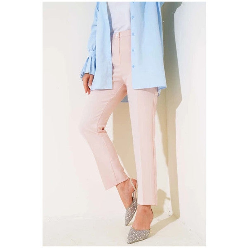 High Waist Fabric Trousers Powder