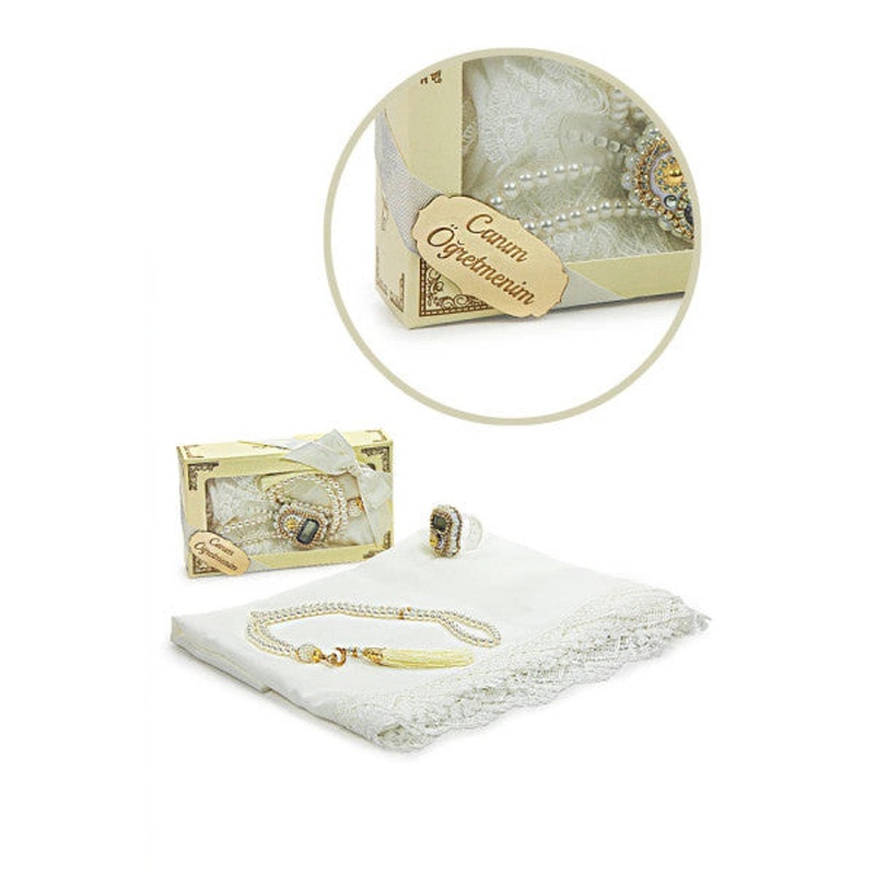 Special Boxed Gift Shawl Chanting Prayer Beads Set White For Teachers' Day