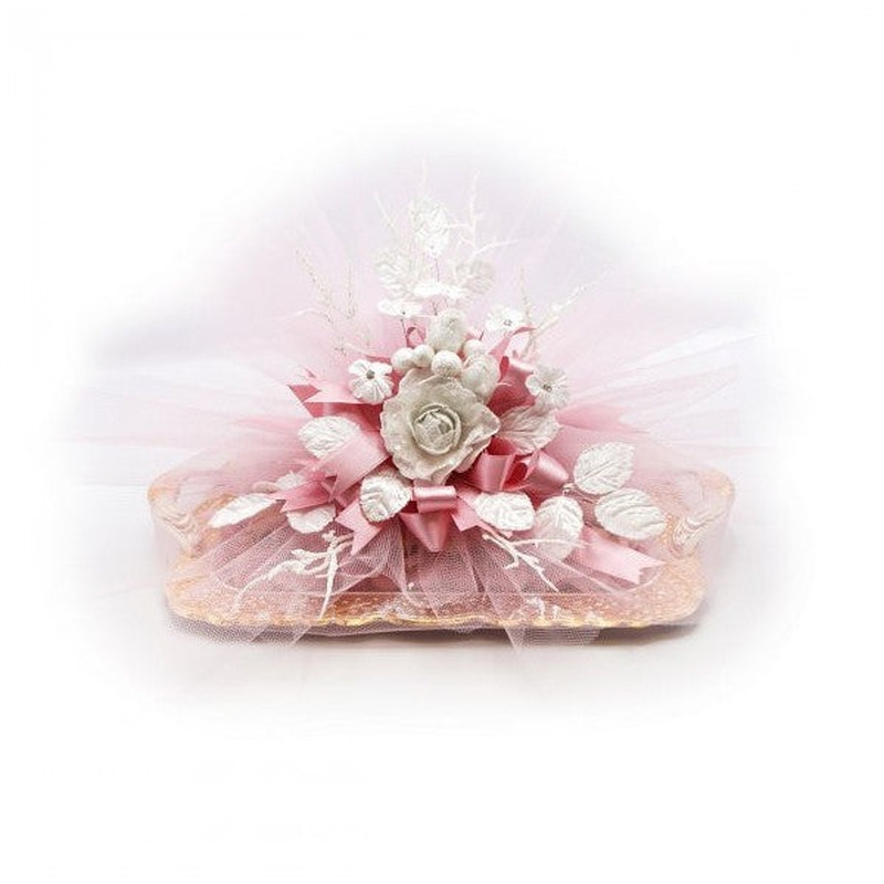 Pink Rose Decorated Promise Engagement Tray On Gold Tray 850G