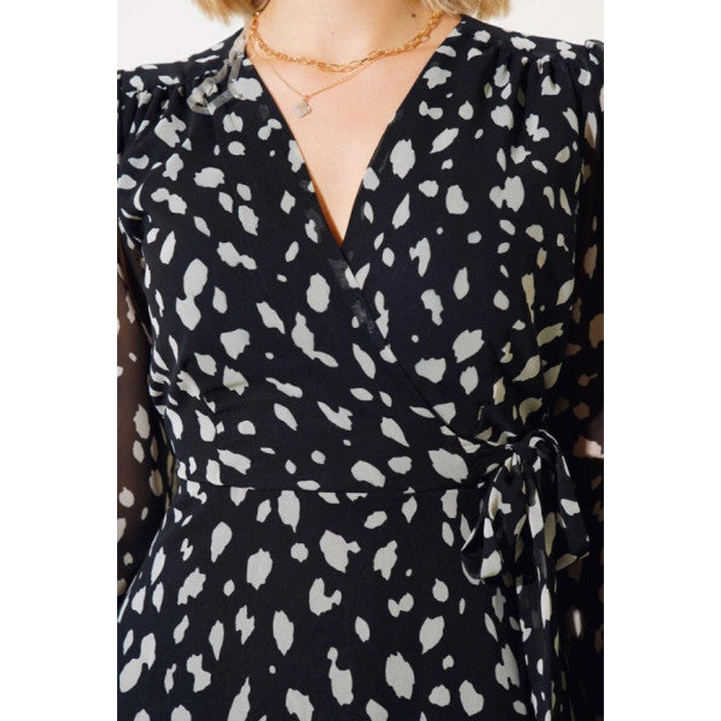 Belted Patterned Mini Dress Black