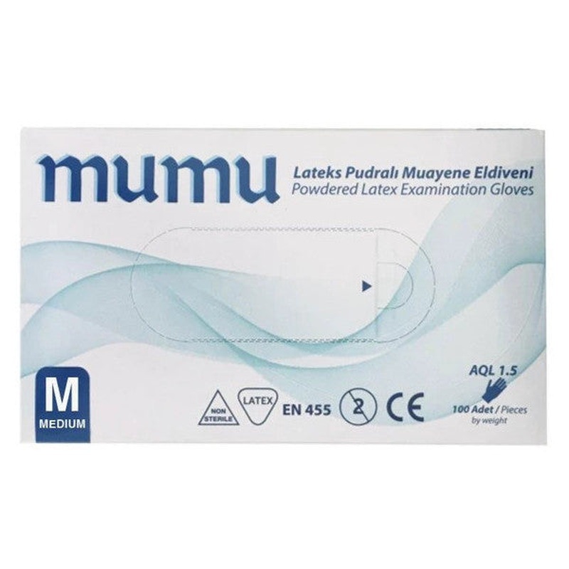 Examination Gloves Latex Powdered White Medium Size (M) | 100 Pcs