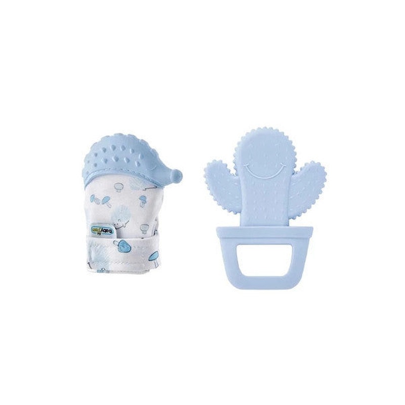 Babyjem 2-Piece Blue Teething Set Teether Hedgehog Glove Teether Cactus