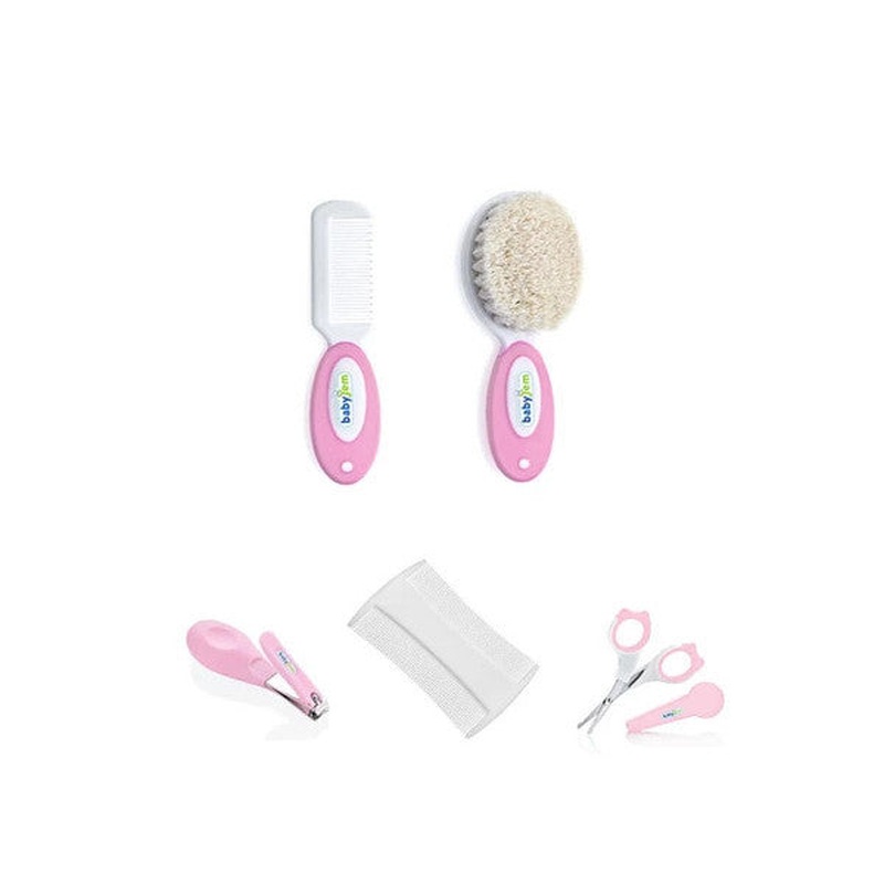 Babyjem Baby Care Set Of 4 - Brush Comb + Nail Clipper + Snap Nail Clipper + Konak Comb - Pink